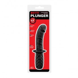 Черный изогнутый анальный фаллоимитатор BUTT PLUNGER с ручкой-ограничителем