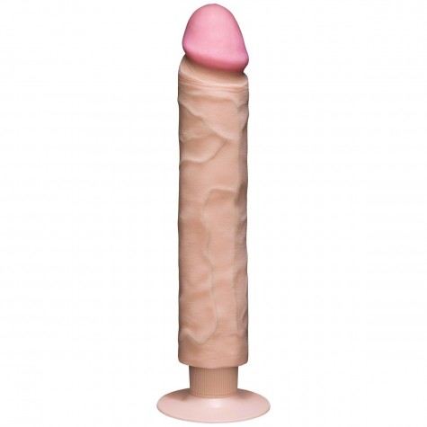 Телесный вибратор-реалистик The Realistic Cock ULTRASKYN Without Balls Vibrating 10” - 29,2 см.